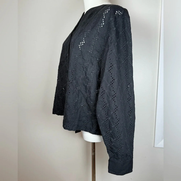 Madewell Long Sleeve Popover Top Black Eyelet Women's Size Medium New With Tags - Picture 6 of 11